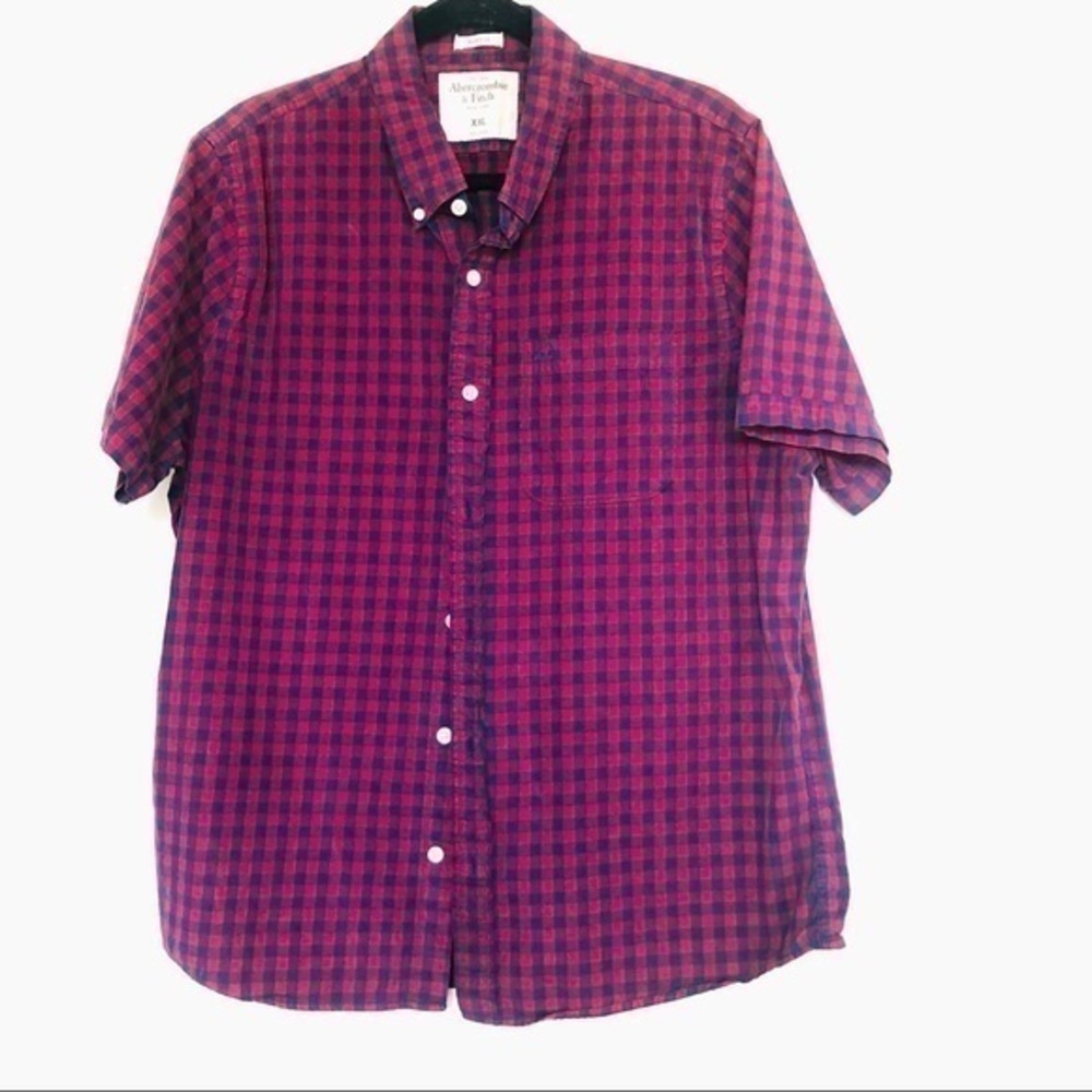 Abercrombie & Fitch Red/Navy Checkered button Down Shirt- Size XXL